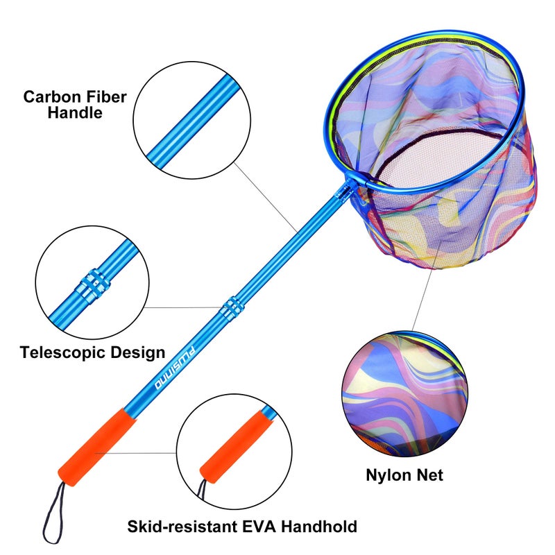 PLUSINNO Kids Fishing Net, Landing Net with Carbon Fiber Telescopic Pole Handle and Ultralight Aluminum Alloy Ring, Catch and Release Butterfly Net for Kids 2 Pack - Image 3